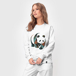 Костюм хлопковый женский Панда в цветочном принте, цвет: белый — фото 2
