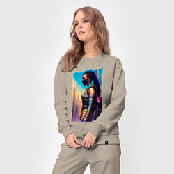 Костюм хлопковый женский Cyberpunk - girl - neural network, цвет: миндальный — фото 2