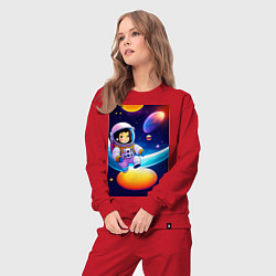 Костюм хлопковый женский Мультяшный астронавт, цвет: красный — фото 2