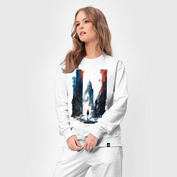 Костюм хлопковый женский Ощущение Москвы - коллекция Бело-сине-красный - Ху, цвет: белый — фото 2