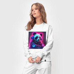 Костюм хлопковый женский Диджей панда в свете неона, цвет: белый — фото 2