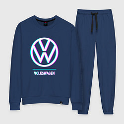 Костюм хлопковый женский Значок Volkswagen в стиле glitch, цвет: тёмно-синий