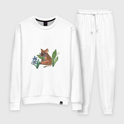 Костюм хлопковый женский Кабанчик с весенними цветами, цвет: белый