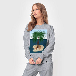 Костюм хлопковый женский Кот под пальмой на острове, цвет: меланж — фото 2
