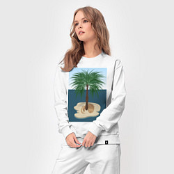 Костюм хлопковый женский Кот под пальмой на острове, цвет: белый — фото 2