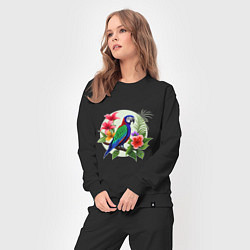 Костюм хлопковый женский Попугай среди цветов, цвет: черный — фото 2