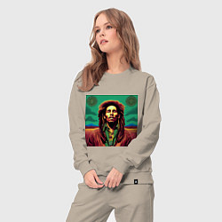 Костюм хлопковый женский Digital Art Bob Marley in the field, цвет: миндальный — фото 2