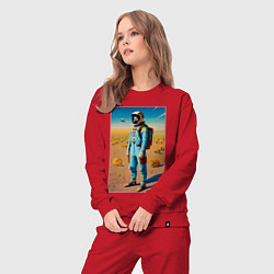 Костюм хлопковый женский Космонавт на планете синеглазых капибар, цвет: красный — фото 2
