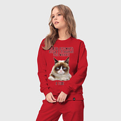 Костюм хлопковый женский Кот-ворчун мем, цвет: красный — фото 2