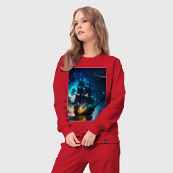 Костюм хлопковый женский Корабль в ночном море - нейросеть, цвет: красный — фото 2