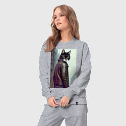 Костюм хлопковый женский Модный котяра - Лондон - нейросеть, цвет: меланж — фото 2