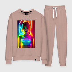 Костюм хлопковый женский Japanese girl - neon glow - neural network, цвет: пыльно-розовый