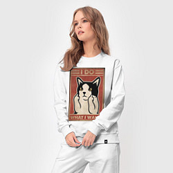 Костюм хлопковый женский I do what I want кот и фак, цвет: белый — фото 2