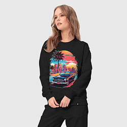 Костюм хлопковый женский Автомобиль на пляже, цвет: черный — фото 2