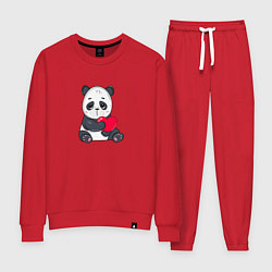 Костюм хлопковый женский Панда с сердцем, цвет: красный