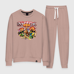 Костюм хлопковый женский Роблокс на фоне взрыва roblox, цвет: пыльно-розовый