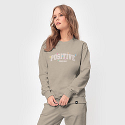 Костюм хлопковый женский Positive vibes only, цвет: миндальный — фото 2