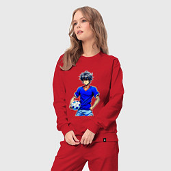 Костюм хлопковый женский Футболист в синей майке, цвет: красный — фото 2