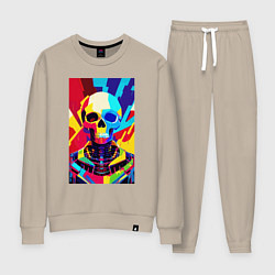 Костюм хлопковый женский Pop art skull, цвет: миндальный