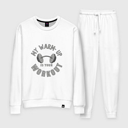 Костюм хлопковый женский My warm-up is your workout, цвет: белый