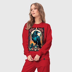 Костюм хлопковый женский Ворон в рамке, цвет: красный — фото 2