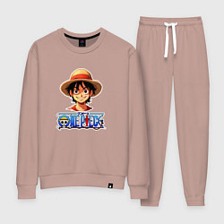 Костюм хлопковый женский Монки д Луффи one piece, цвет: пыльно-розовый