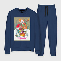 Костюм хлопковый женский Снеговики музыканты, цвет: тёмно-синий