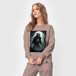 Костюм хлопковый женский Привидение-скелет в ночном лесу, цвет: пыльно-розовый — фото 2