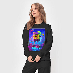 Костюм хлопковый женский Sponge Bob on a gyro scooter - ai art, цвет: черный — фото 2