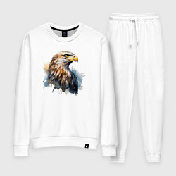 Костюм хлопковый женский Акварельный орел в брызгах краски, цвет: белый