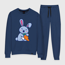 Костюм хлопковый женский Радостный кролик с морковкой, цвет: тёмно-синий