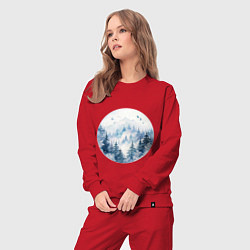 Костюм хлопковый женский Горы в тумане в круге, цвет: красный — фото 2