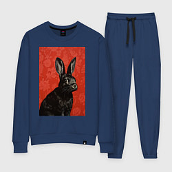 Костюм хлопковый женский Черный кролик на красном фоне, цвет: тёмно-синий