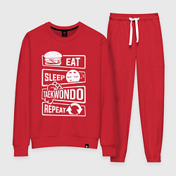 Костюм хлопковый женский Еда сон тхэквондо, цвет: красный