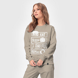 Костюм хлопковый женский Еда сон кунг-фу, цвет: миндальный — фото 2