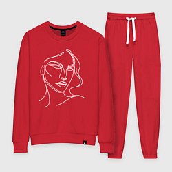 Костюм хлопковый женский Женский портрет белыми линиями, цвет: красный