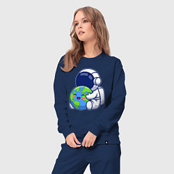 Костюм хлопковый женский Космонавт и Земля, цвет: тёмно-синий — фото 2