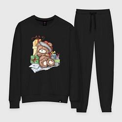 Костюм хлопковый женский Мишка с подарками, цвет: черный
