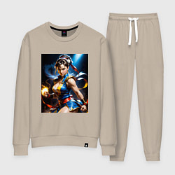 Костюм хлопковый женский Chun-Li с огнем, цвет: миндальный