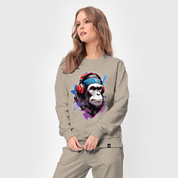 Костюм хлопковый женский Шимпанзе в наушниках, цвет: миндальный — фото 2