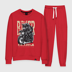 Костюм хлопковый женский Байкер кабан на мотоцикле, цвет: красный
