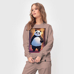 Костюм хлопковый женский Панда в свитере под салютом - ai art, цвет: пыльно-розовый — фото 2