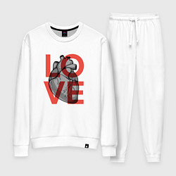Костюм хлопковый женский Love с сердцем, цвет: белый