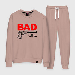 Костюм хлопковый женский Bad girl with gun, цвет: пыльно-розовый