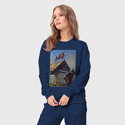 Костюм хлопковый женский Геральд и плотва на крыше - обложка карты из Гвинт, цвет: тёмно-синий — фото 2