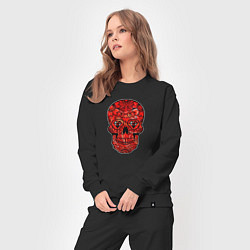 Костюм хлопковый женский Red decorative skull, цвет: черный — фото 2