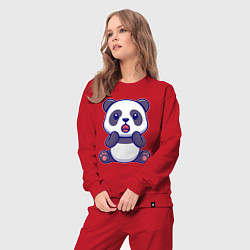 Костюм хлопковый женский Удивлённая панда, цвет: красный — фото 2