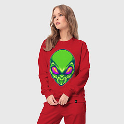 Костюм хлопковый женский Голова зелёного пришельца, цвет: красный — фото 2