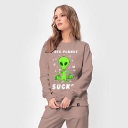 Костюм хлопковый женский Эта планета отстой, цвет: пыльно-розовый — фото 2