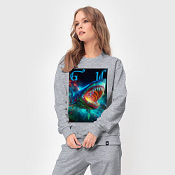 Костюм хлопковый женский Great white space shark - ai art, цвет: меланж — фото 2